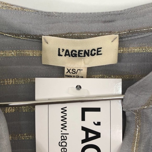 NWT L'AGENCE Gray Gold Metallic Striped Button Front Blouse Size XS - Picture 5 of 9